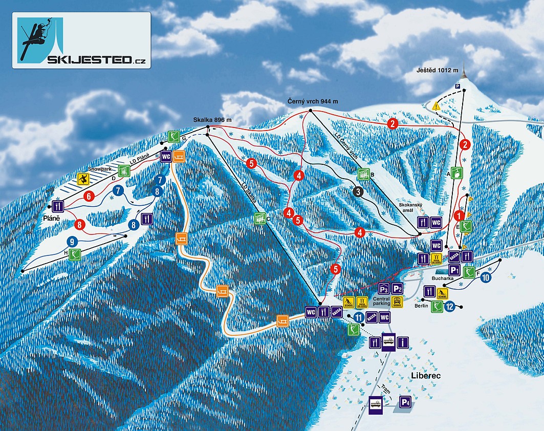 Mapa kompleksu narciarskiego Ještěd