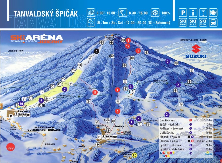 Mapa ośrodka narciarskiego Tanvaldský Špičák
