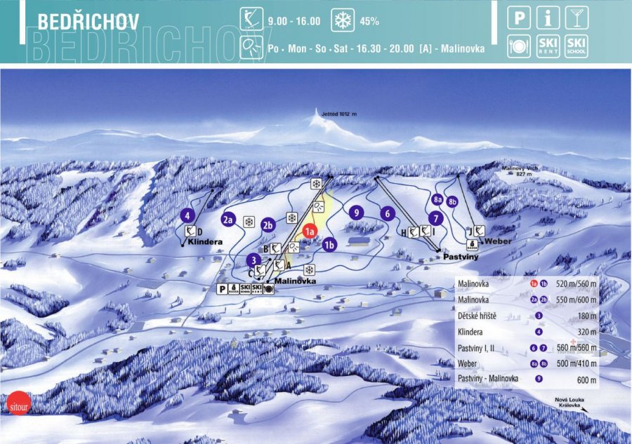 Mapa ośrodka narciarskiego Bedřichov