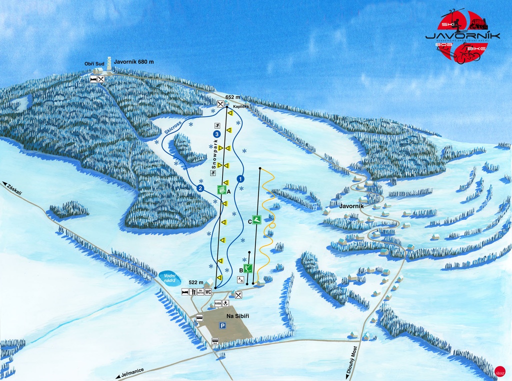 Mapa kompleksu narciarskiego Obří Sud Javorník
